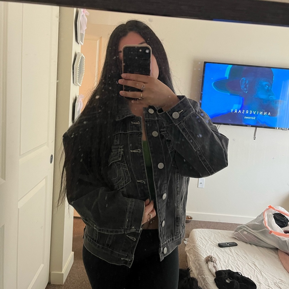 True Religion Black Jean Jacket Classic Denim Style